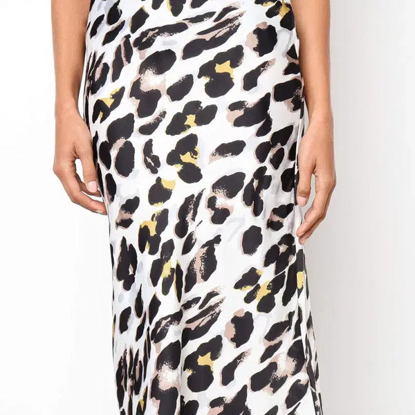 [BUNJANG] Satin Leopard Print Midi Skirt / 새틴 레오파드 미디 스커트 호피 치마 27인치