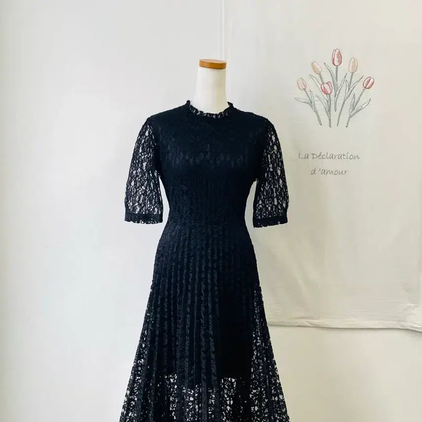 [BUNJANG] TWEE Lace Pleats Black Dress (M) / 레이스 플리츠 블랙 원피스