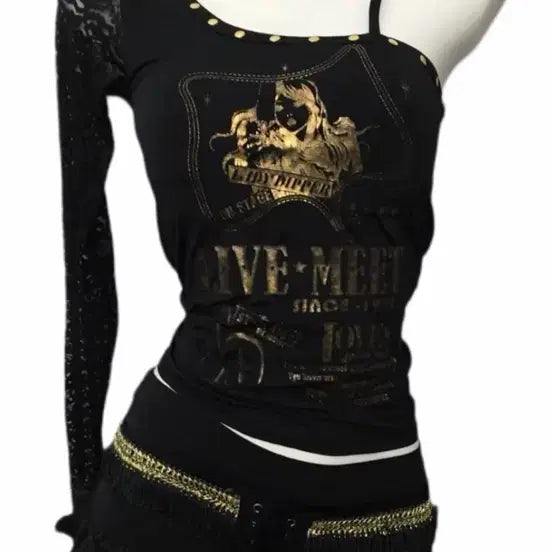 [BUNJANG] Gothic Punk One-Shoulder Tankini Set Bikini Swimsuit / 고딕 펑크원숄더 탱키니 세트 비키니 수영복