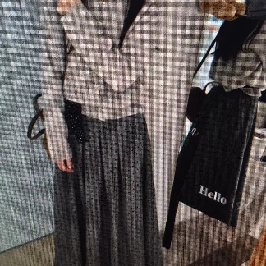 [BUNJANG] Gray Dot Pattern Long Skirt / (해쇠배송)그레이 도트 패턴 롱 스커트