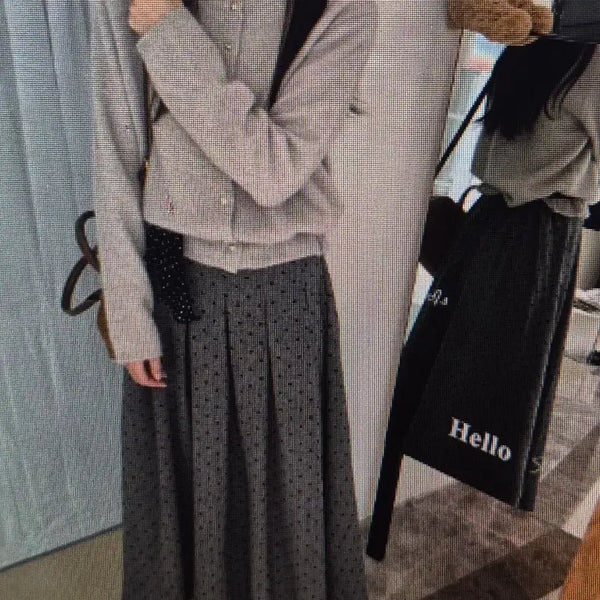 [BUNJANG] Gray Dot Pattern Long Skirt / (해쇠배송)그레이 도트 패턴 롱 스커트