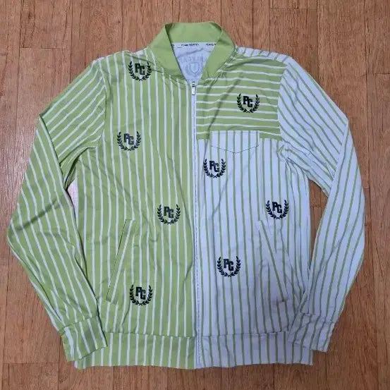 [BUNJANG] Parigates Golfwear Green Stripe Waterproof Lightweight Spandex Zip-Up Jacket (Men's 95) / (매장판/새상품급) 파리게이츠 골프웨어 그린 스트라이프 방수 얇은 냉감 스판덱스 집업 자켓, 95 사이즈