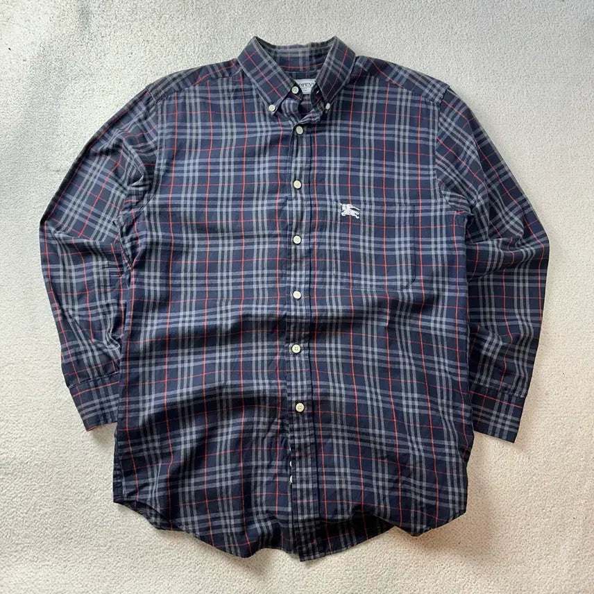 [BUNJANG] Burberry Nova Check Horseferry Logo Navy Shirt / 95 버버리 노바체크 기마로고 네이비 셔츠 #361