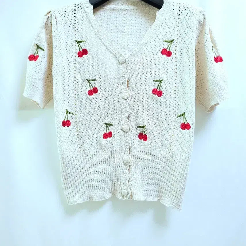 [BUNJANG] Cherry Pattern Short-Sleeve Bolero Cardigan / 예쁜 앵두체리 반팔가디건 볼레로