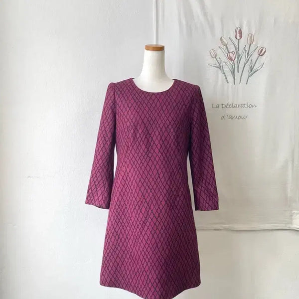[BUNJANG] Moje Esfine Burgundy Diamond Pattern Ponte Dress Size 85 / 모조에스핀 버건디 다이아몬드 패턴 폰테 원피스 85