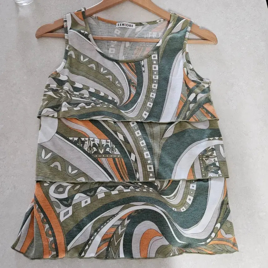 [BUNJANG] Lemióre Rayon Pattern Sleeveless Layered Top / 일본레이온 패턴 민소매 레이어드 민소매탑