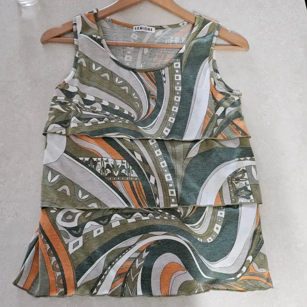 [BUNJANG] Lemióre Rayon Pattern Sleeveless Layered Top / 일본레이온 패턴 민소매 레이어드 민소매탑