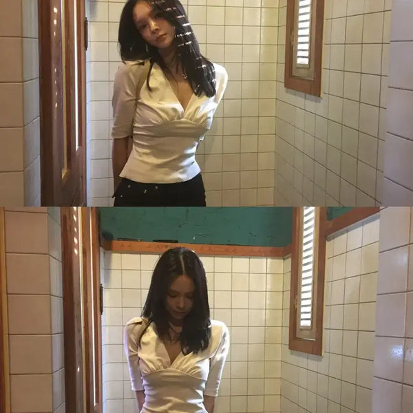[BUNJANG] Miyut Ivory Let Shirring T-Shirt / 미윳님 아이보렛 셔링티 새상품