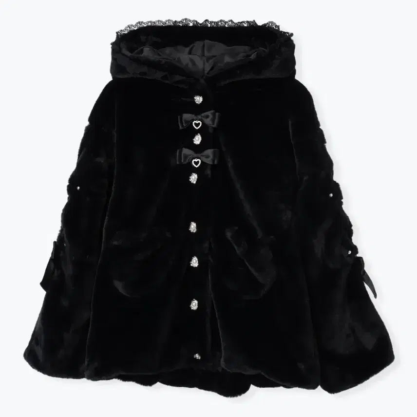 [BUNJANG] NOEMIE Usagimi Heart Pocket Spindle Fur Parka L Black / NOEMIE 노에미 우사미미 하트 포켓 스핀들 퍼파카 L 블랙 양산형 지뢰계 고스로리
