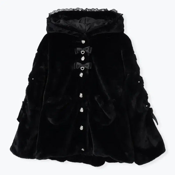 [BUNJANG] NOEMIE Usagimi Heart Pocket Spindle Fur Parka L Black / NOEMIE 노에미 우사미미 하트 포켓 스핀들 퍼파카 L 블랙 양산형 지뢰계 고스로리