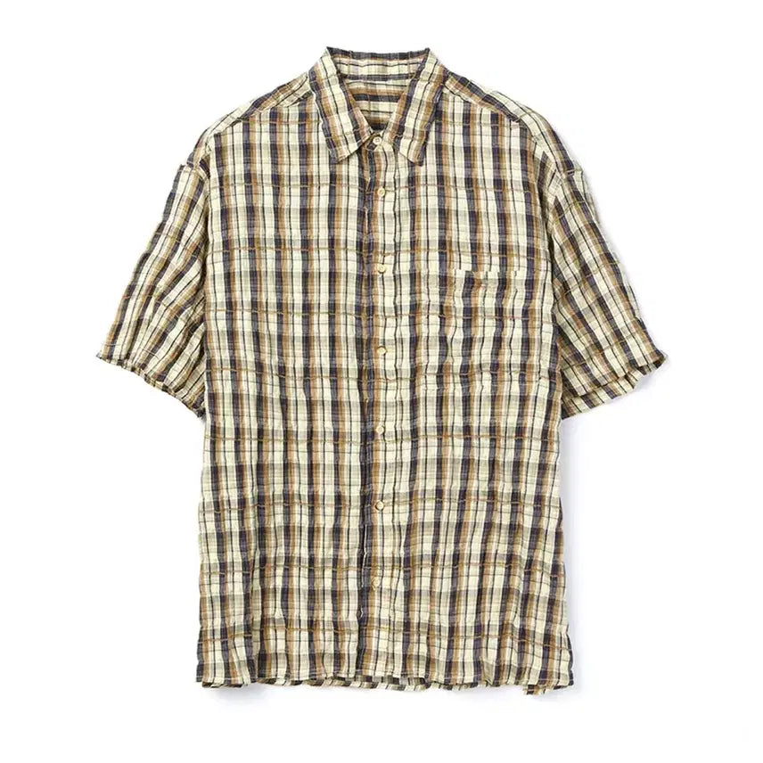 [BUNJANG] DNSR Oversized Half Check Shirt Yellow L / 디앤에스알(DNSR) 오버사이즈 하프 체크 셔츠 옐로우 L