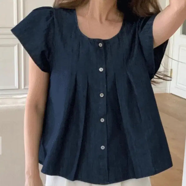 [BUNJANG] Pure Denim Flare Blouse Navy / 퓨어 데님 플레어 블라우스
