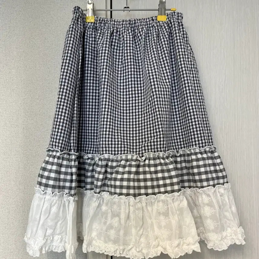 [BUNJANG] High School Disco Check Tiered Midi Skirt / 하이스쿨디스코 믹스 체크 티어드 미디스커트