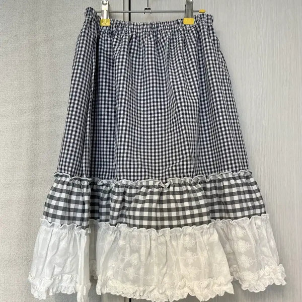 [BUNJANG] High School Disco Check Tiered Midi Skirt / 하이스쿨디스코 믹스 체크 티어드 미디스커트