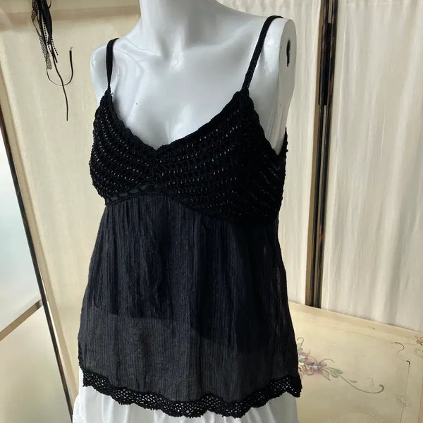 [BUNJANG] Vintage Black Lace Beaded Sleeveless Top / black lace beads sleeveless