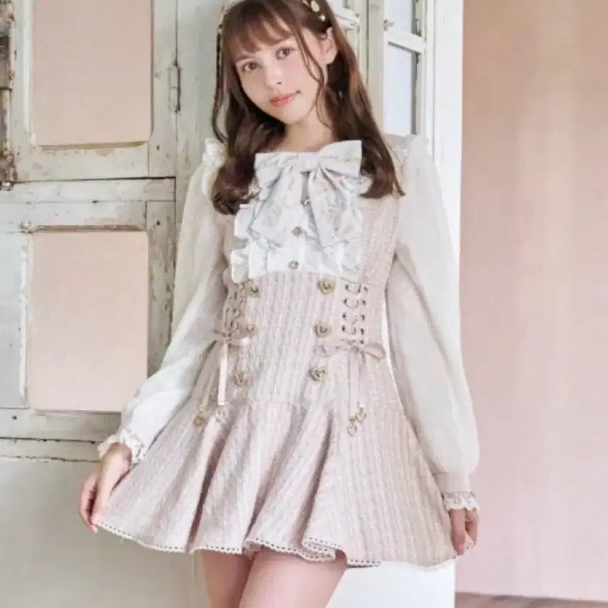 [BUNJANG] Lizlisa Message Ribbon Tweed Setup Pink / 리즈리사 메세지 리본 트위드 셋업 핑크