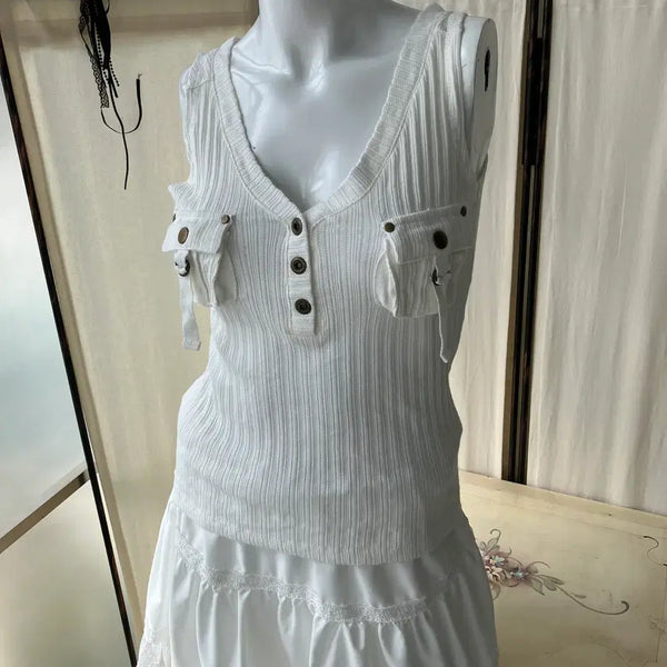 [BUNJANG] Y2K Stripe Pocket Sleeveless Top / y2k stripe pocket sleeveless