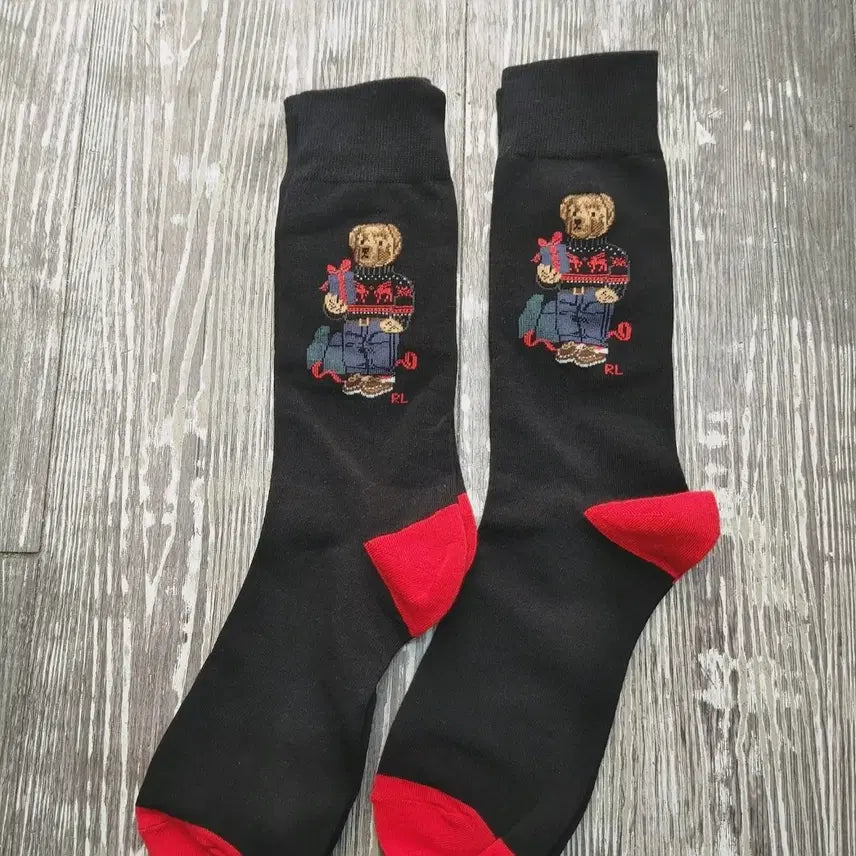 [BUNJANG] Polo Ralph Lauren Big Bear Embroidered Socks (Black/Red) / 폴로 랄프로렌 빅 베어 자수 양말 블랙 레드