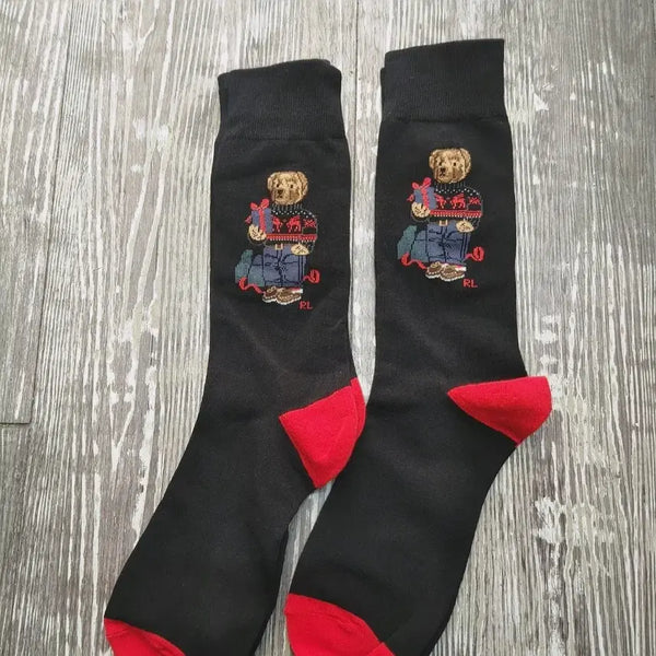 [BUNJANG] Polo Ralph Lauren Big Bear Embroidered Socks (Black/Red) / 폴로 랄프로렌 빅 베어 자수 양말 블랙 레드