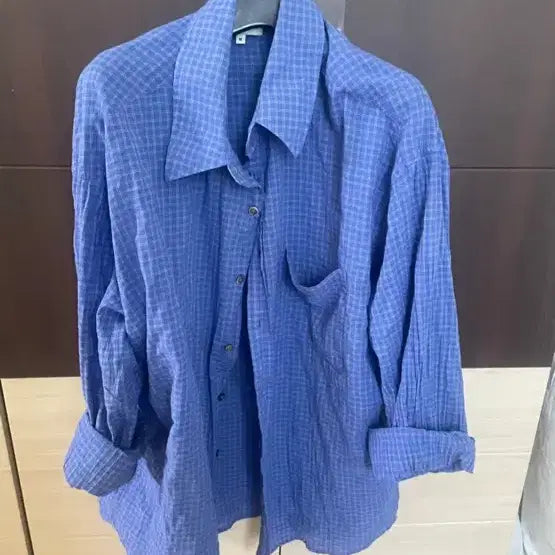 [BUNJANG] WMC Border Checkered Shirt - Blue (M) / WMC 보더 체크셔츠 블루 M