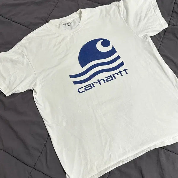 [BUNJANG] Carhartt WIP Wave Logo Short Sleeve T-Shirt White Large / 칼하트 wip 파도로고 반팔 화이트 라지