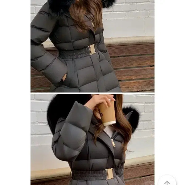 [BUNJANG] ATTRANGS Fox Fur Belted Long Down Puffer Jacket / [F] 아뜨랑스 폭스퍼 밸트 덕다운 롱패딩