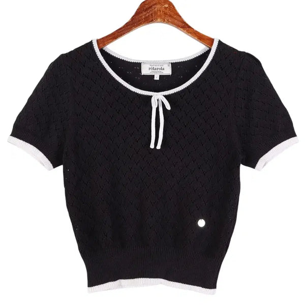 [BUNJANG] Rolarola Crochet Short Sleeve Knit Top / 로라로라 ROLAROLA 크로쉐 반팔 니트  / k6389