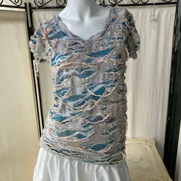 [BUNJANG] Y2K Sky Blue Grunge Short Sleeve T-Shirt / y2k sky blue grunge short sleeve