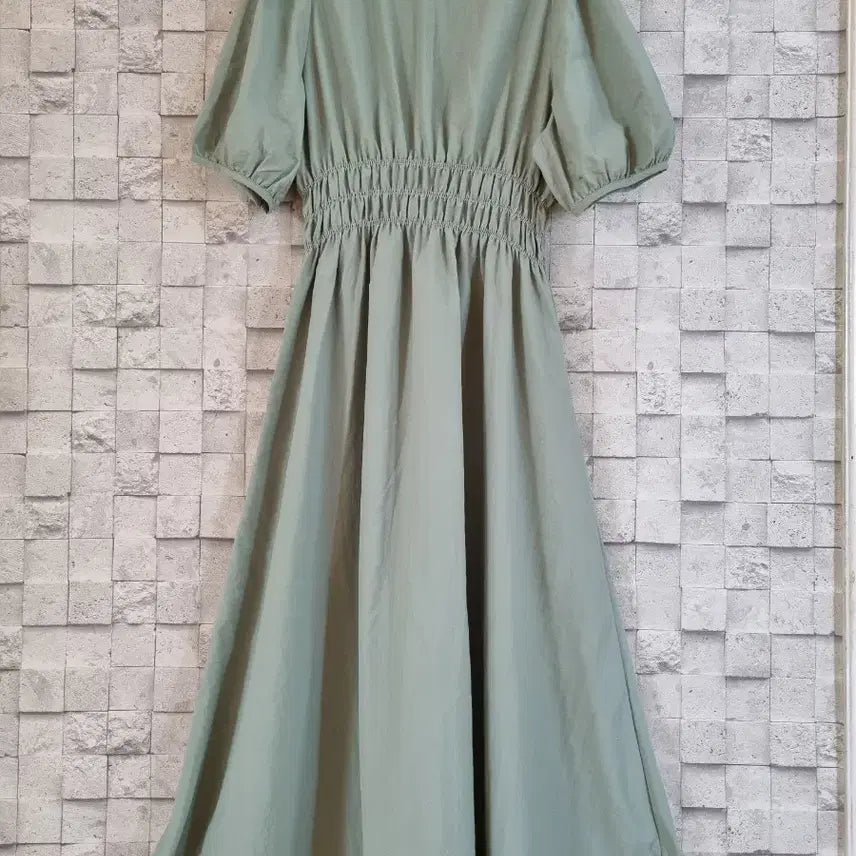[BUNJANG] LAP Pastel Mint Seersucker Puff Long Dress / Lap 파스텔민트 바스락 퍼프 롱원피스