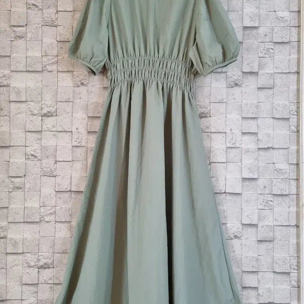 [BUNJANG] LAP Pastel Mint Seersucker Puff Long Dress / Lap 파스텔민트 바스락 퍼프 롱원피스