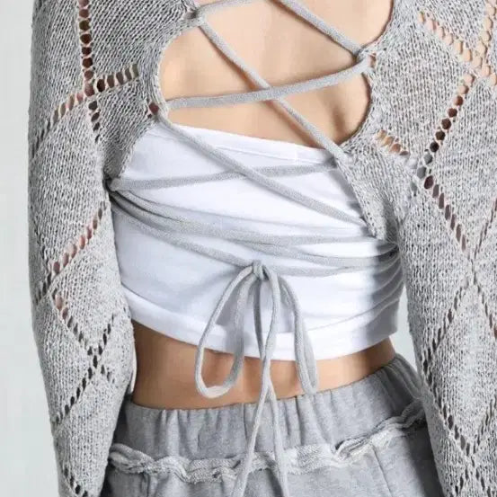 [BUNJANG] Ivory Knit Back Slit Crop Cardigan Cover-up / 교신 백트임 수영복 비키니 모노키니 커버업 (휴양지 워터밤 클럽 파티