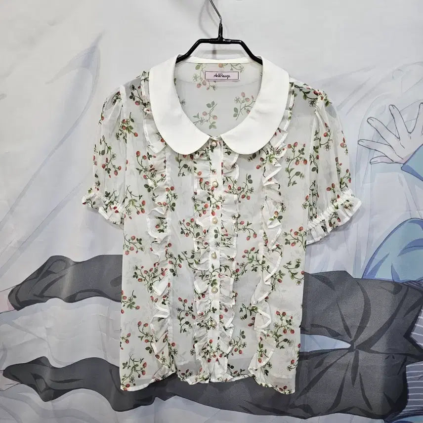 [BUNJANG] Ank Rouge Strawberry Frill Blouse / Ank Rouge 딸기 프릴 블라우스