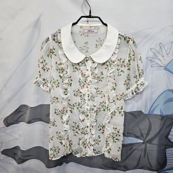 [BUNJANG] Ank Rouge Strawberry Frill Blouse / Ank Rouge 딸기 프릴 블라우스