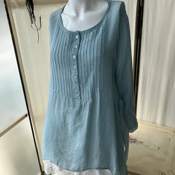 [BUNJANG] Mint Shirring Blouse Japanese Vintage / 민트 셔링 블라우스 1369 모리걸 일본빈티지