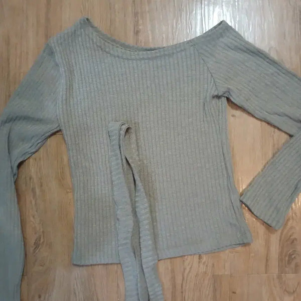 [BUNJANG] Ribbed Crop Knit Khaki / 골지 크롭 니트 카키/44.55
