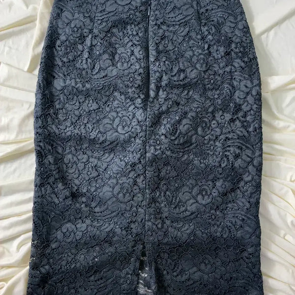[BUNJANG] Charcoal Flower Lace Midi Skirt / 차콜 플라워 레이스 미디 스커트
