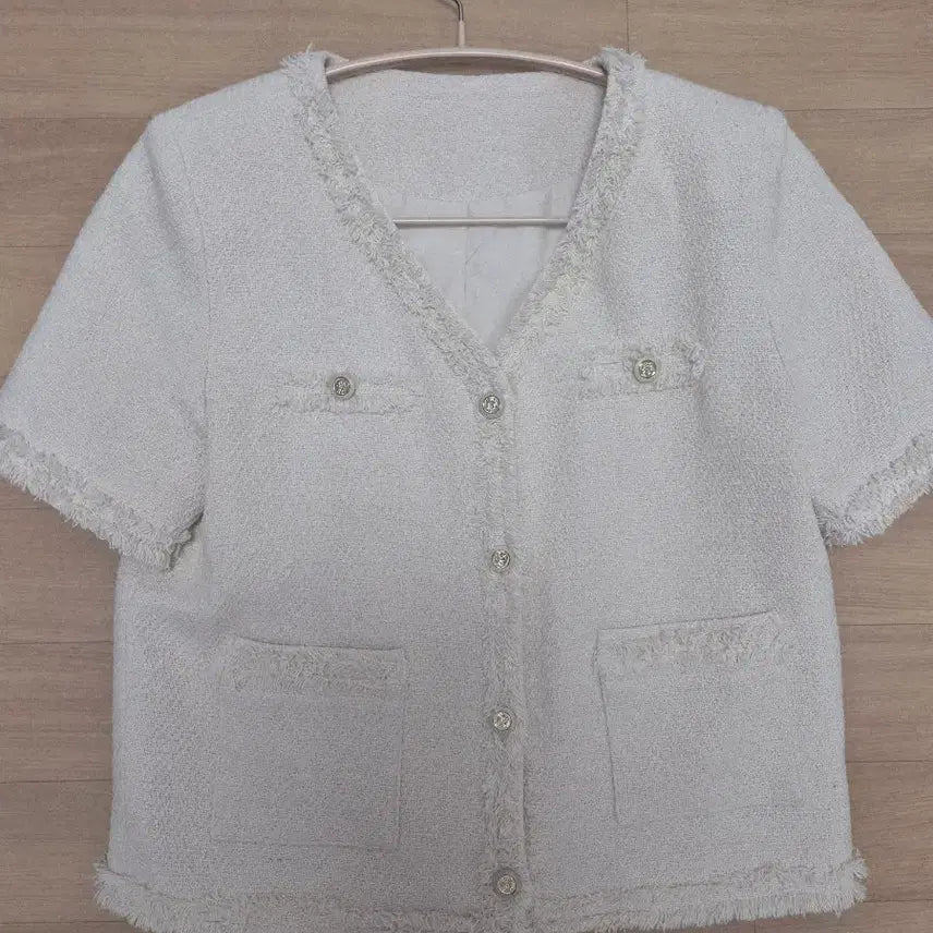 [BUNJANG] Tweed Short Sleeve Jacket Beige Size S / 트위드 반팔자켓 s