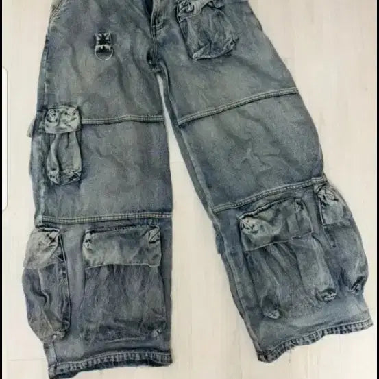 [BUNJANG] Vintage Washed Cargo Denim Pants (Size M/32) / 빈티지 워싱 카고 데님 팬츠 M 32