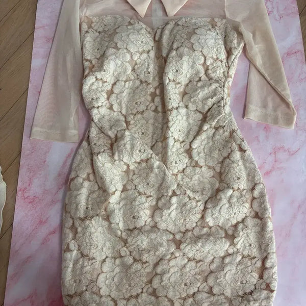 [BUNJANG] Lace Midi Dress Beige / 레이스 원피스 베이지