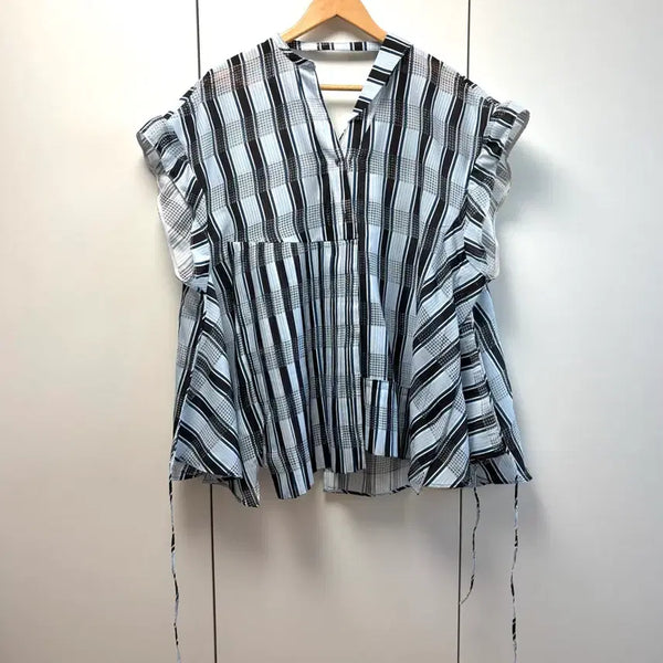 [BUNJANG] SYSTEM Check Frill Detail Blouse / 한섬 시스템(SYSTEM) 체크 프릴 디테일 블라우스