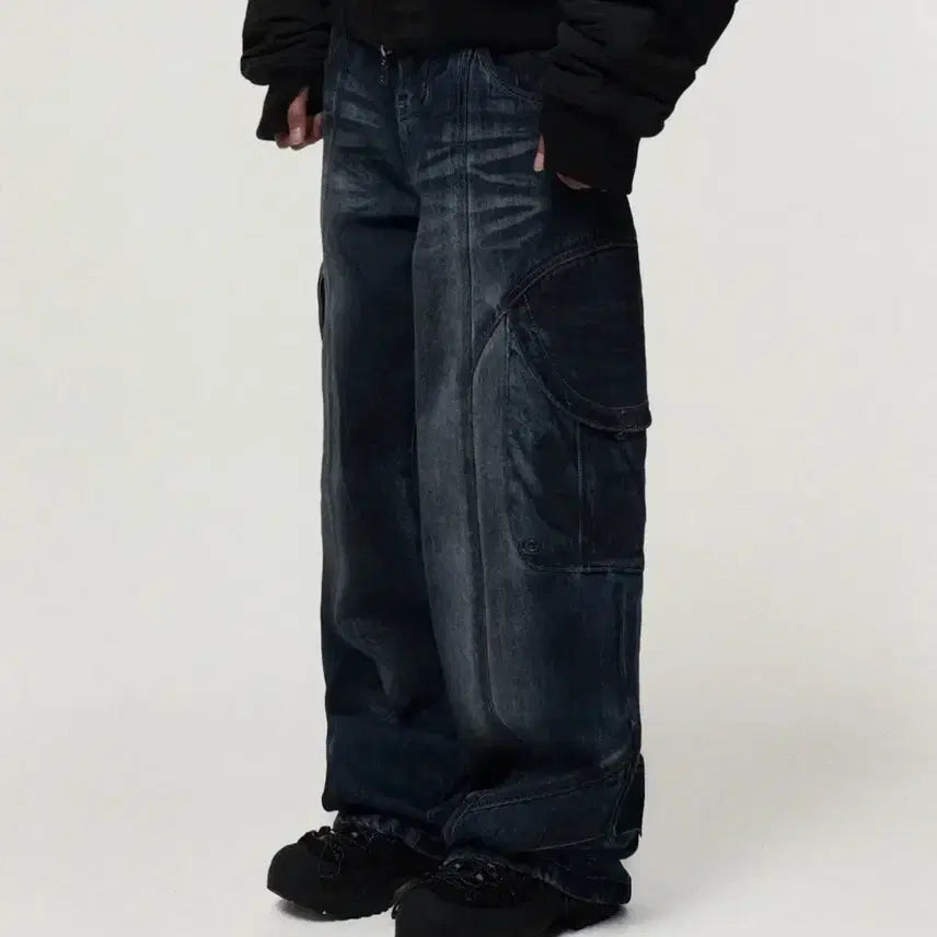 [BUNJANG] IDWT Wide Straight Fit Cargo Denim Pants / 카고 데님 팬츠 와이드 스트레이트 핏(아이돈워너셀)