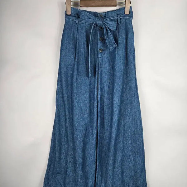 [BUNJANG] GU Women's M High-Waisted Wide Denim Pants with Belt / [무료배송]유니클로 GU 여성 M 밴딩 벨트 하이웨이스트 와이드 데님 팬츠 청바지