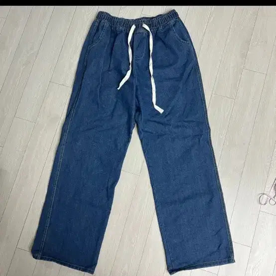 [BUNJANG] Unisex Wide Fit Denim Pants (Size L) / 청바지 와이드 데님 밴딩 팬츠 바지 L 남녀공용