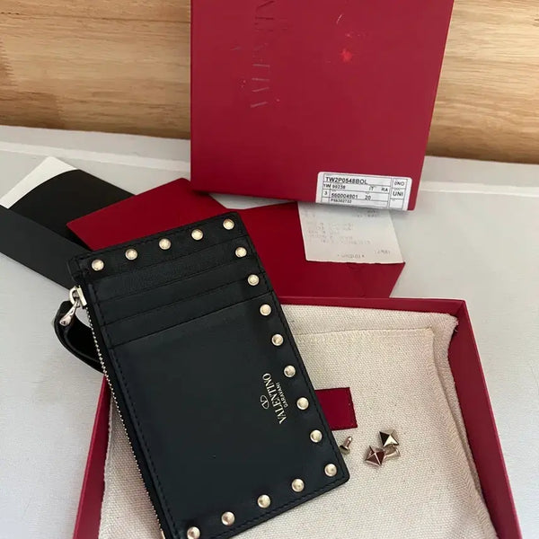 [BUNJANG] Valentino Garavani Black Studded Card Holder / 발렌티노 카드 지갑 블랙 스터드