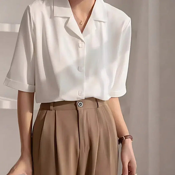 [BUNJANG] High Quality White Half-Sleeve Blouse / (새상품) 고퀄리티 카라 반팔 화이트 블라우스