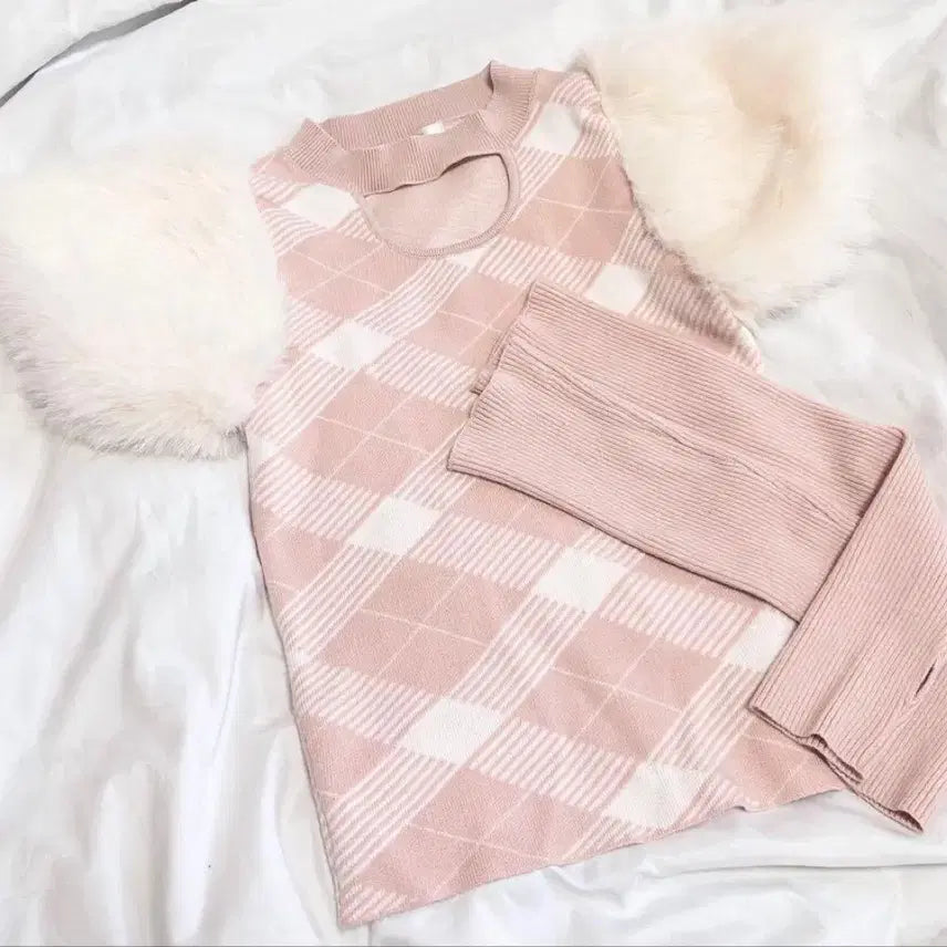 [BUNJANG] apres jour Argyle Knit Pink Arm Warmers / 스나계 apres jour 핑크 팔 워머 아가일 니트