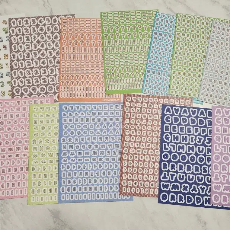 [BUNJANG] Alphabet, Number, Symbol Sticker Set (14 Sheets) - Bundle / 알숫스,한글,기호 스티커 14장 일괄
