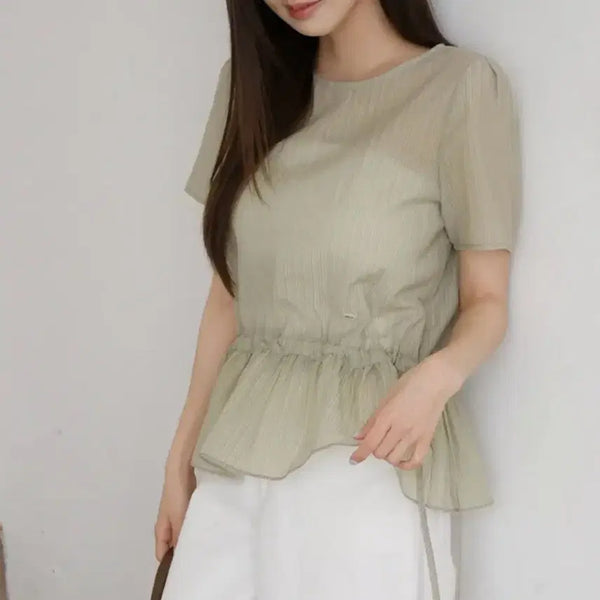 [BUNJANG] Khaki String Waist Blouse / 카키 블라우스