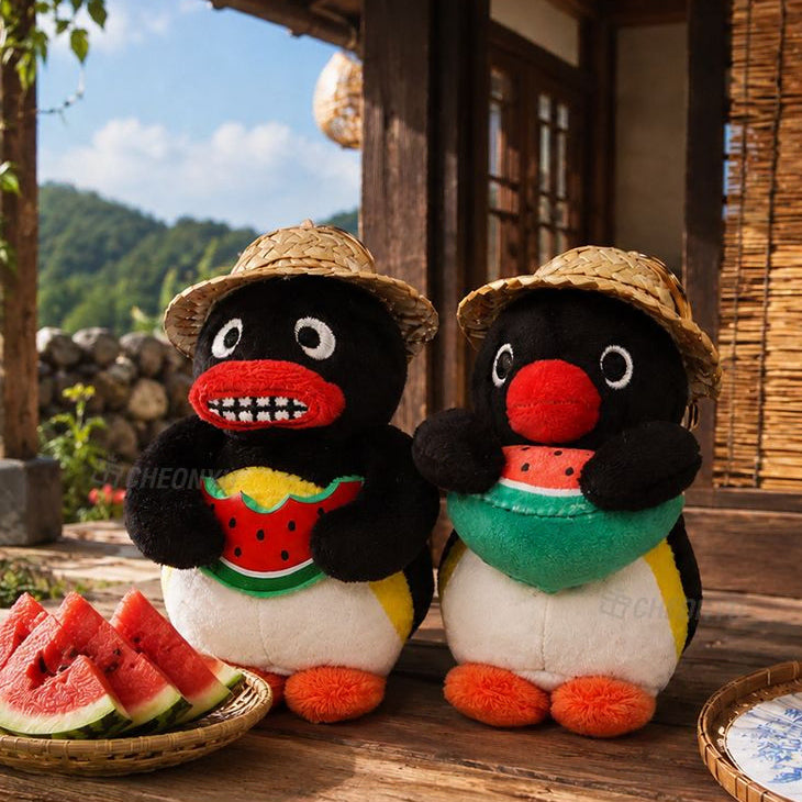 [BUNJANG] Watermelon Hug Pingu Doll Keychain 10cm / 수박 안아 핑구 인형 가방고리 키링 10cm