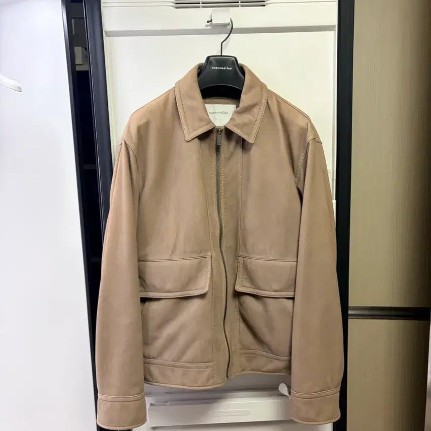 [BUNJANG] Customellow Lambskin Leather Blouson Jacket Beige / 커스텀멜로우 렘스킨 가죽자켓 베이지
